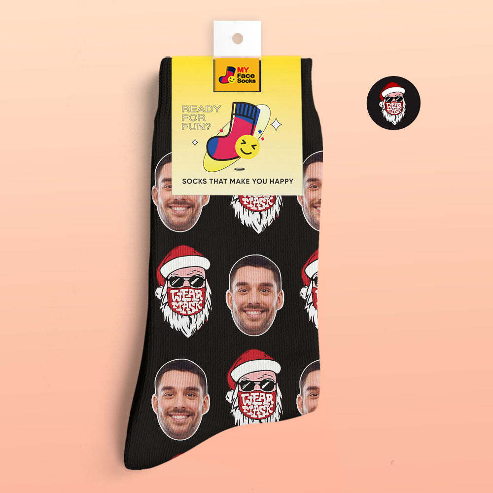 Calcetines Impresos Digitales 3d Personalizados Calcetines De Navidad Papá Noel Feliz Navidad - MyFaceSocksMX