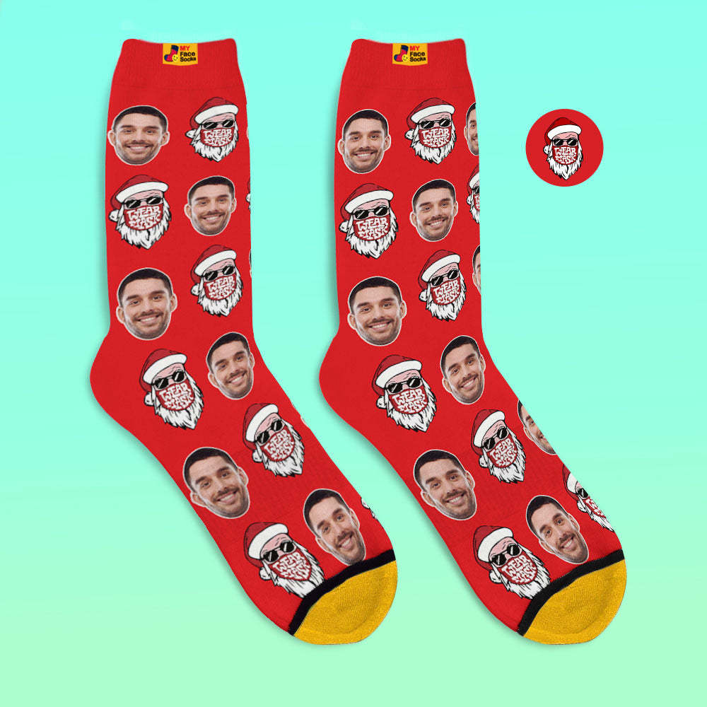 Calcetines Impresos Digitales 3d Personalizados Calcetines De Navidad Papá Noel Feliz Navidad - MyFaceSocksMX