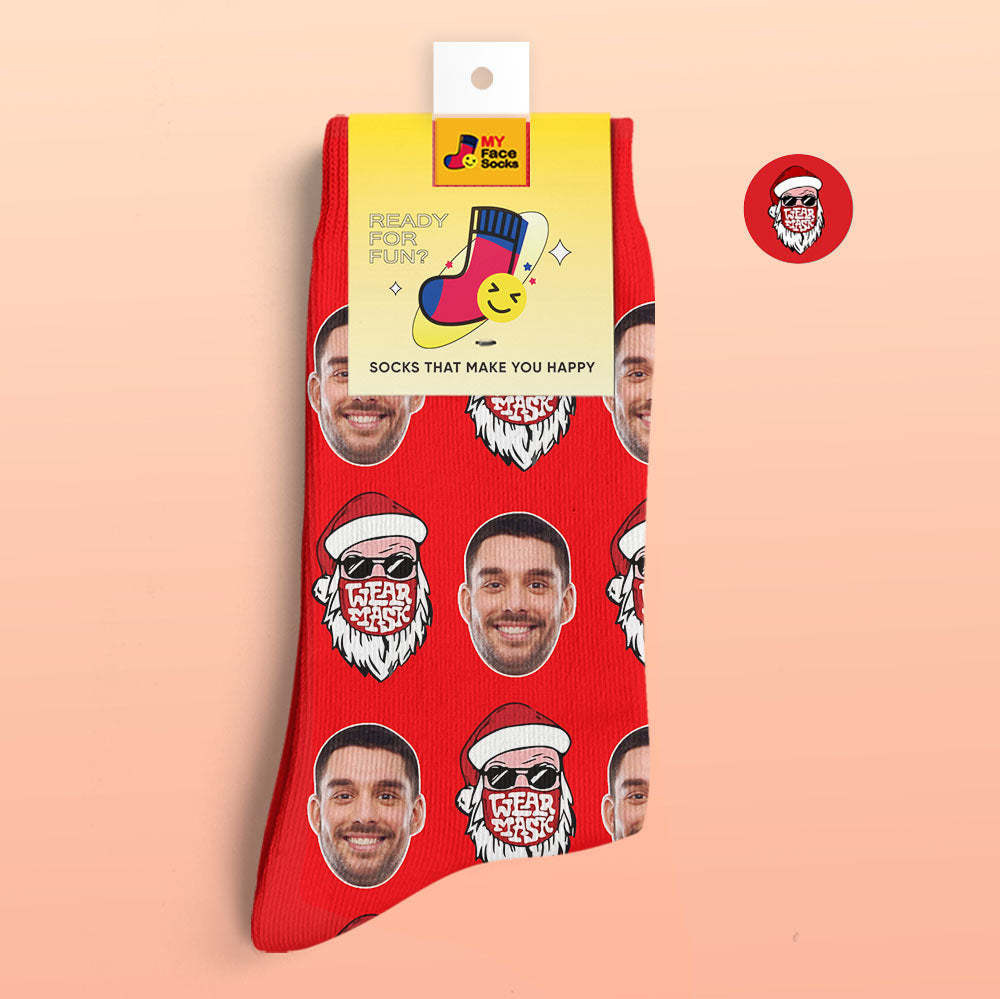 Calcetines Impresos Digitales 3d Personalizados Calcetines De Navidad Papá Noel Feliz Navidad - MyFaceSocksMX