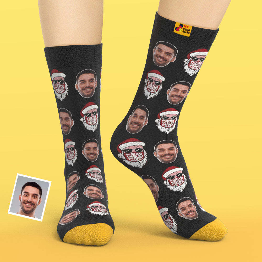 Calcetines Impresos Digitales 3d Personalizados Calcetines De Navidad Papá Noel Feliz Navidad - MyFaceSocksMX