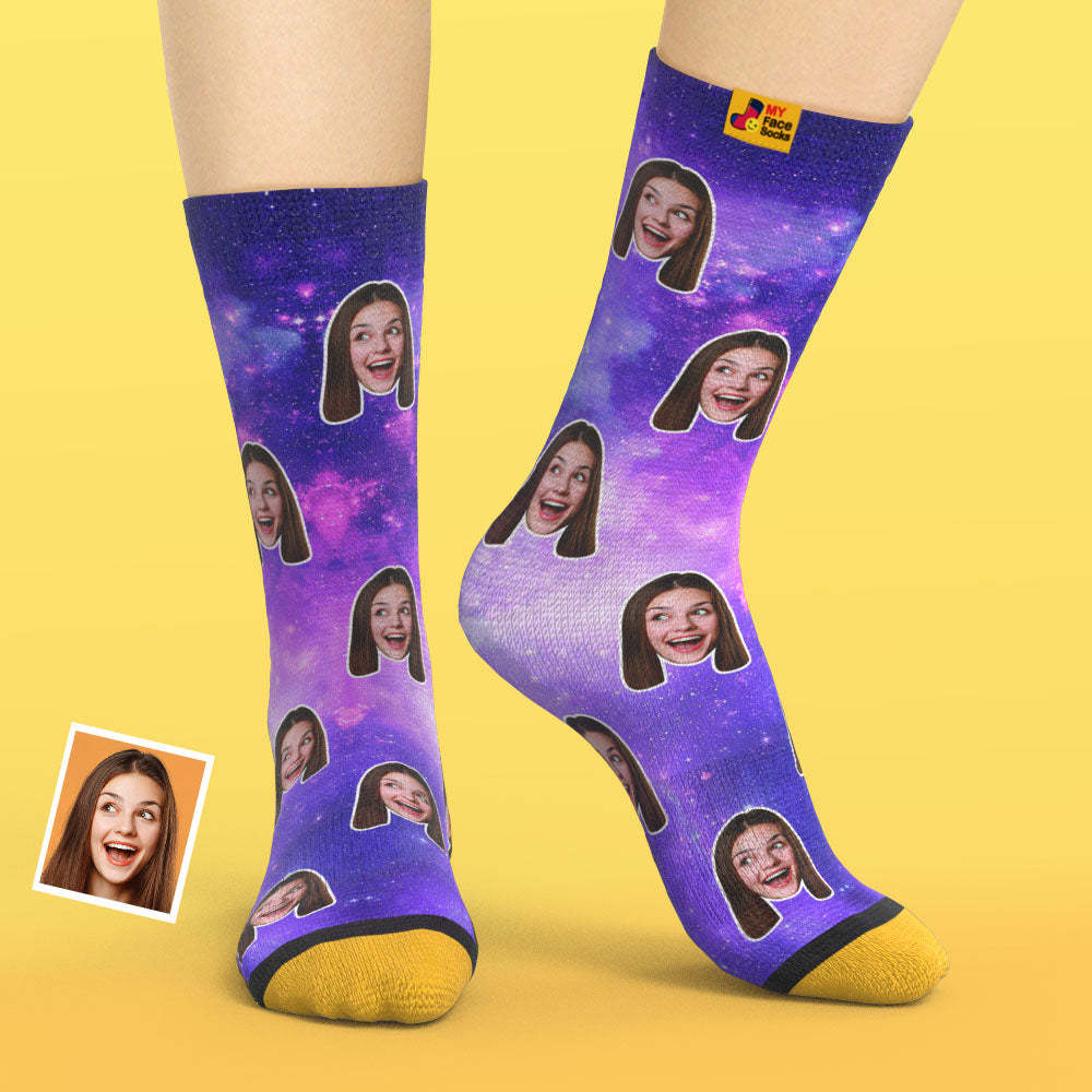 Calcetines Impresos Digitalmente En 3d Personalizados My Face Socks Agregue Imágenes Y Nombre - Galaxy - MyFaceSocksMX