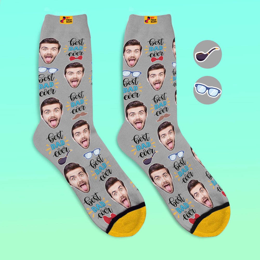 Calcetines Impresos Digitales Personalizados En 3d El Mejor Papá De Todos Los Tiempos Con Pajarita Y Elementos Para Los Ojos - MyFaceSocksMX