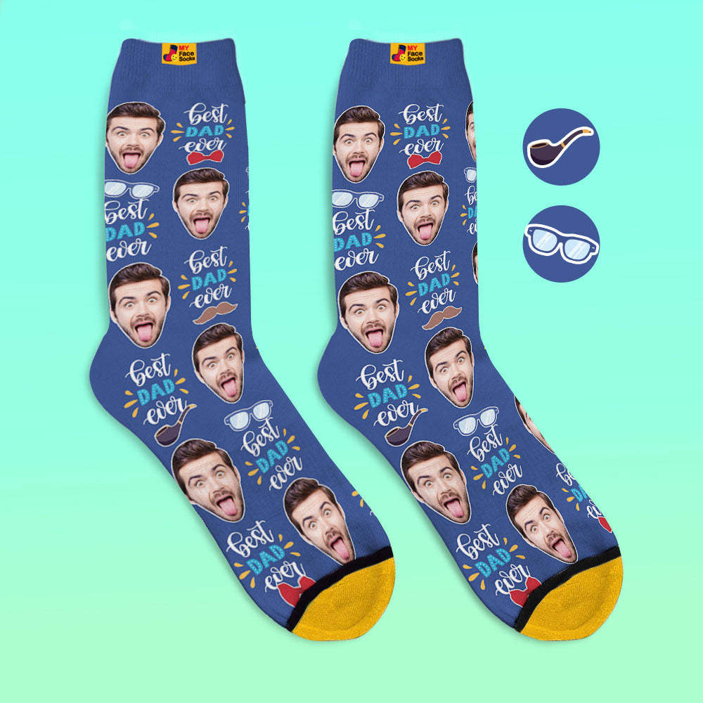 Calcetines Impresos Digitales Personalizados En 3d El Mejor Papá De Todos Los Tiempos Con Pajarita Y Elementos Para Los Ojos - MyFaceSocksMX