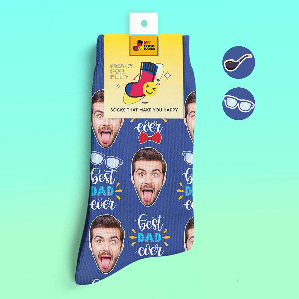 Calcetines Impresos Digitales Personalizados En 3d El Mejor Papá De Todos Los Tiempos Con Pajarita Y Elementos Para Los Ojos - MyFaceSocksMX