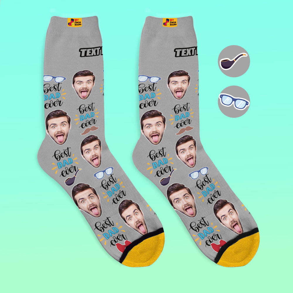 Calcetines Impresos Digitales Personalizados En 3d El Mejor Papá De Todos Los Tiempos Con Pajarita Y Elementos Para Los Ojos - MyFaceSocksMX