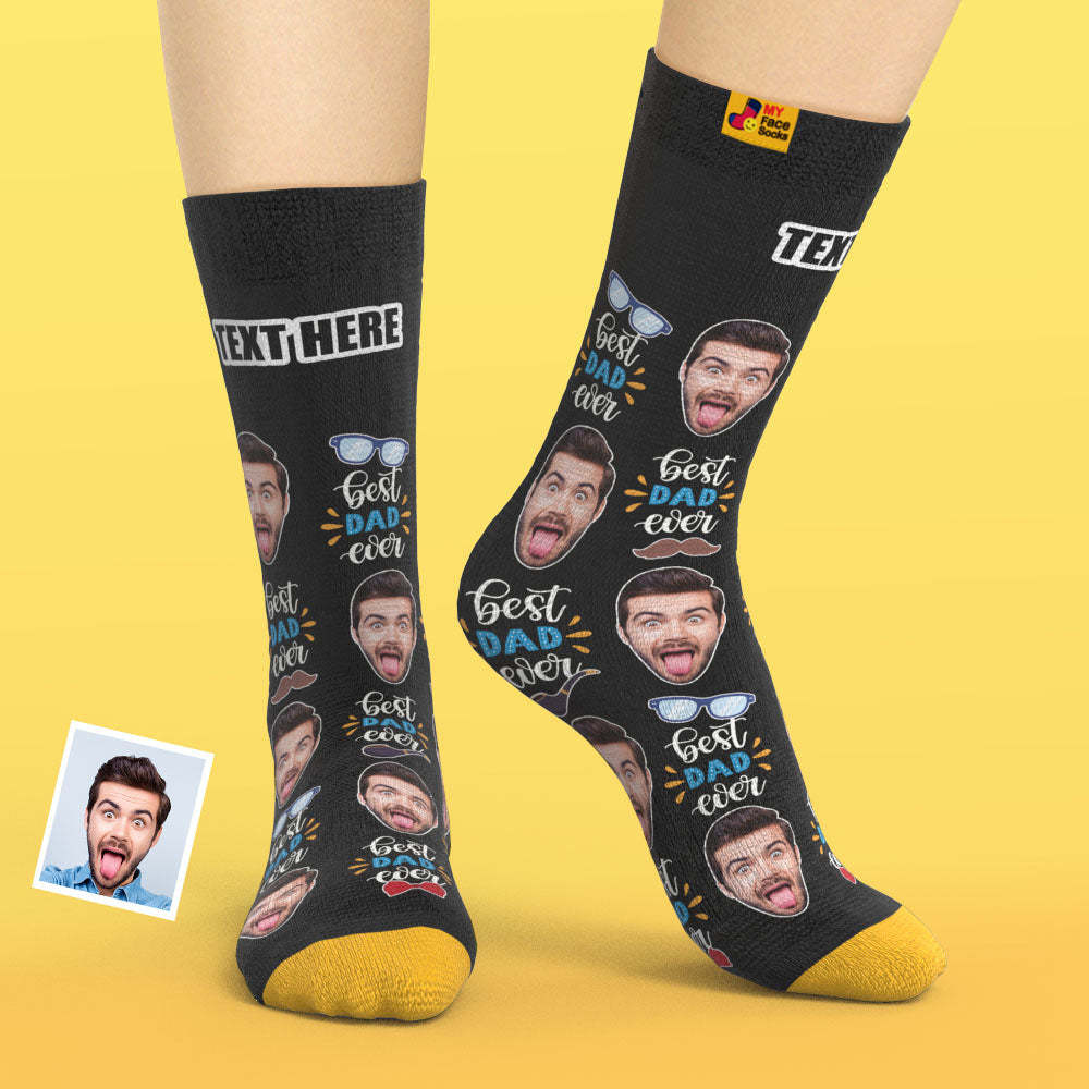 Calcetines Impresos Digitales Personalizados En 3d El Mejor Papá De Todos Los Tiempos Con Pajarita Y Elementos Para Los Ojos - MyFaceSocksMX