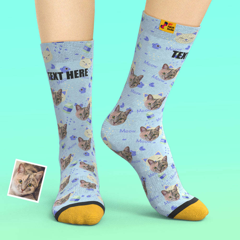 Calcetines Impresos Digitalmente En 3d Personalizados My Face Socks Agregar Imágenes Y Nombre - Calcetines Para Gatos Domésticos - MyFaceSocksMX