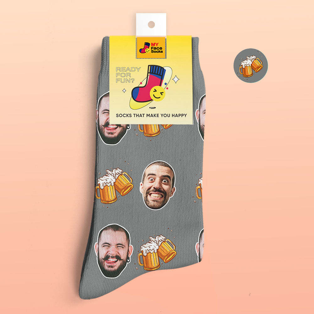 Calcetines Impresos Digitales Personalizados En 3d Regalos Para El Día Del Padre Cerveza Cheers - MyFaceSocksMX