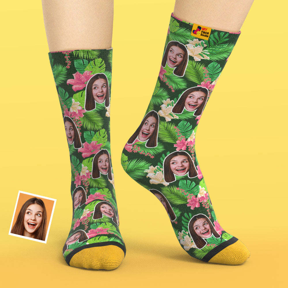 Calcetines Impresos Digitalmente En 3d Personalizados My Face Socks Agregar Imágenes Y Nombre - Hojas Y Flores - MyFaceSocksMX