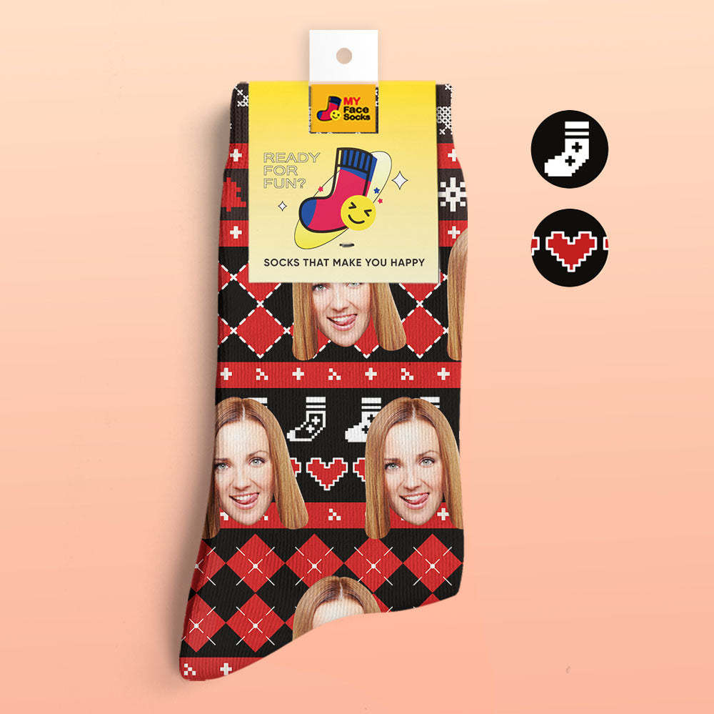 Los Calcetines Impresos Digitalmente En 3d Personalizados Agregan Imágenes Y Nombres Con Líneas Especiales De Corazón - MyFaceSocksMX