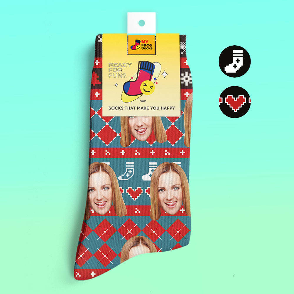 Los Calcetines Impresos Digitalmente En 3d Personalizados Agregan Imágenes Y Nombres Con Líneas Especiales De Corazón - MyFaceSocksMX