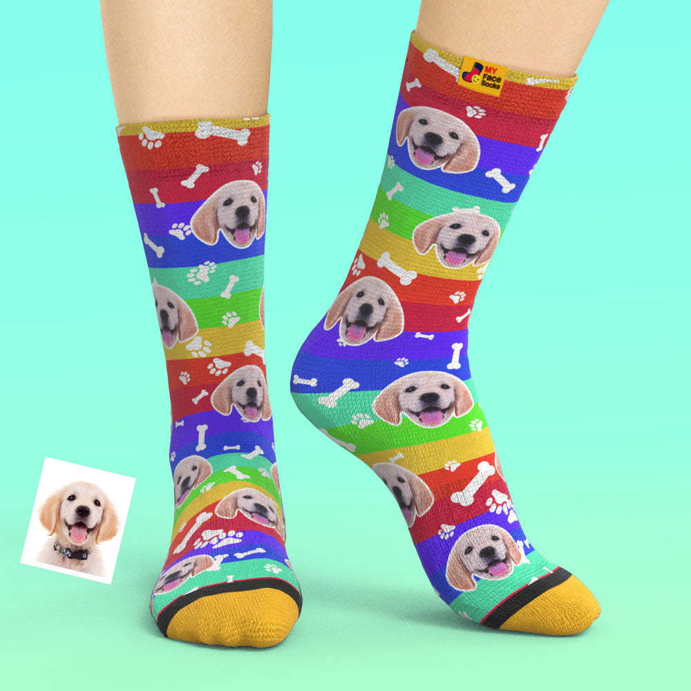 Calcetines Impresos Digitalmente En 3d Personalizados My Face Socks Agregue Imágenes Y Nombre - Rainbow Dog Pet - MyFaceSocksMX