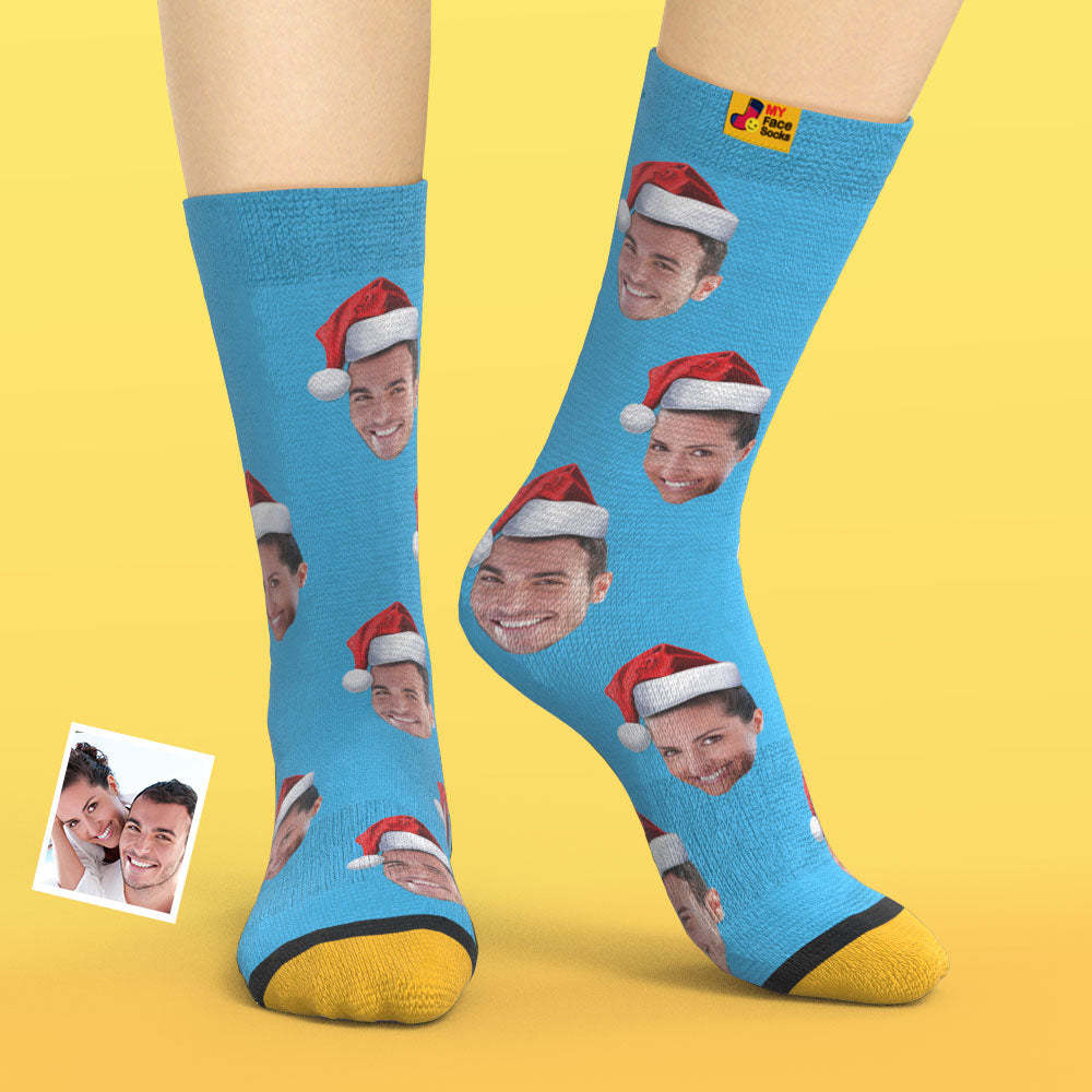 Los Calcetines Impresos Digitales 3d Personalizados Usan El Regalo De Navidad Del Sombrero De Santa - MyFaceSocksMX