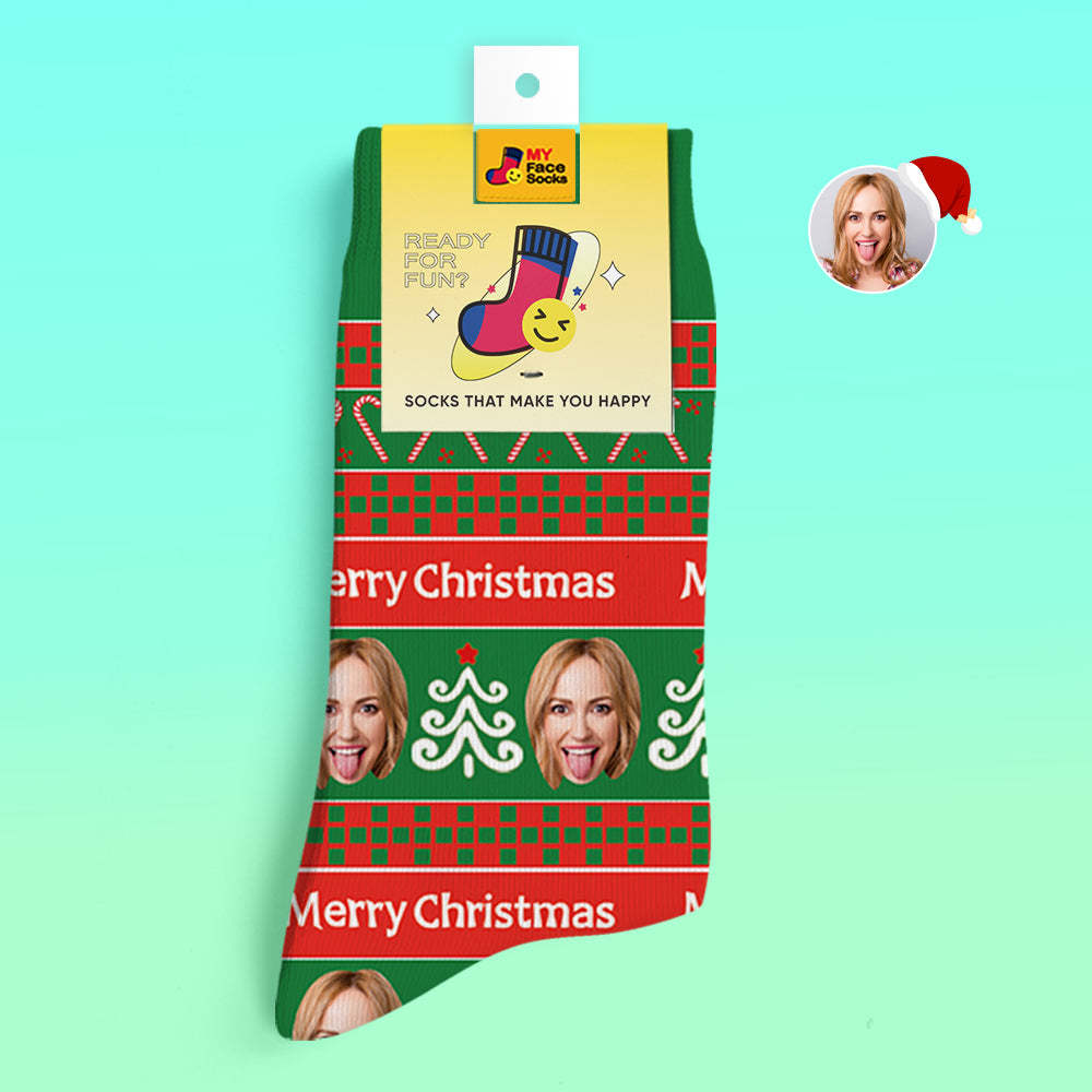 Los Calcetines Impresos Digitales 3d Personalizados Agregan Imágenes Y Nombran El Regalo De Navidad De Los Calcetines Verdes De Santa - MyFaceSocksMX