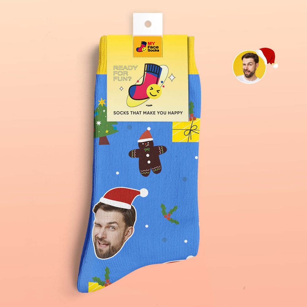 Calcetines Impresos Digitales 3d Personalizados Sombreros De Papá Noel Regalo De Navidad - MyFaceSocksMX