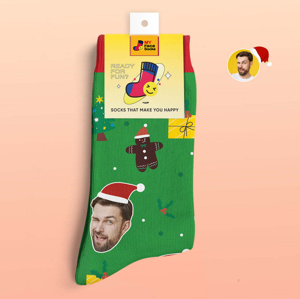 Calcetines Impresos Digitales 3d Personalizados Sombreros De Papá Noel Regalo De Navidad - MyFaceSocksMX