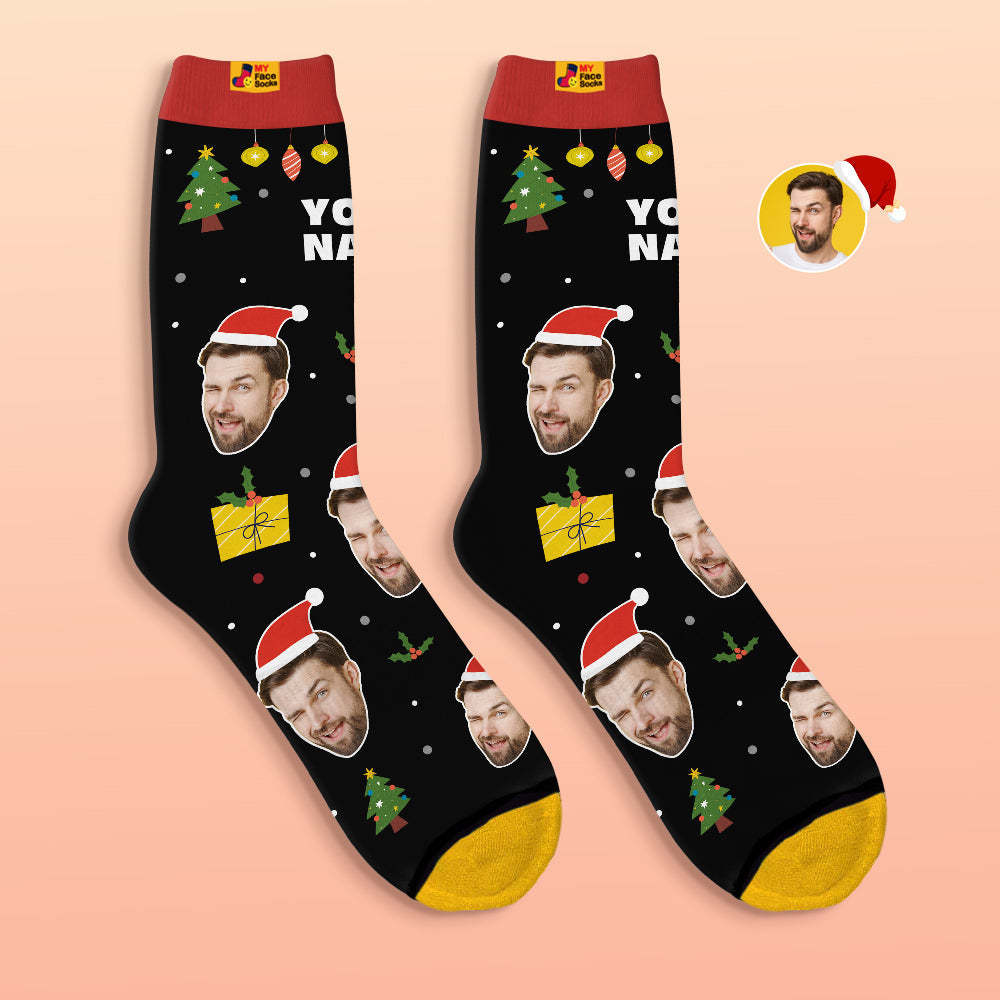 Calcetines Impresos Digitales 3d Personalizados Sombreros De Papá Noel Regalo De Navidad - MyFaceSocksMX