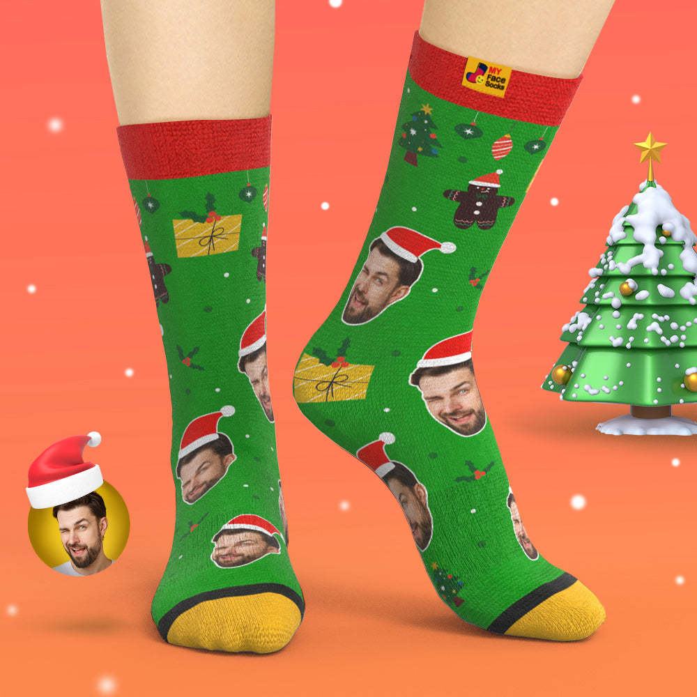 Calcetines Impresos Digitales 3d Personalizados Sombreros De Papá Noel Regalo De Navidad - MyFaceSocksMX