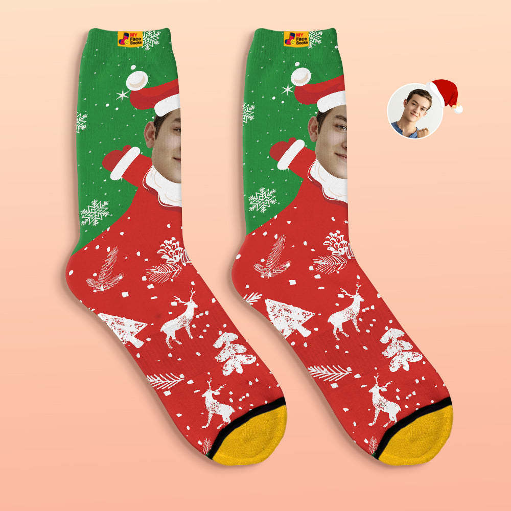 Calcetines Impresos Digitales 3d Personalizados Snow Santa Happy Face Calcetines Regalo De Navidad - MyFaceSocksMX