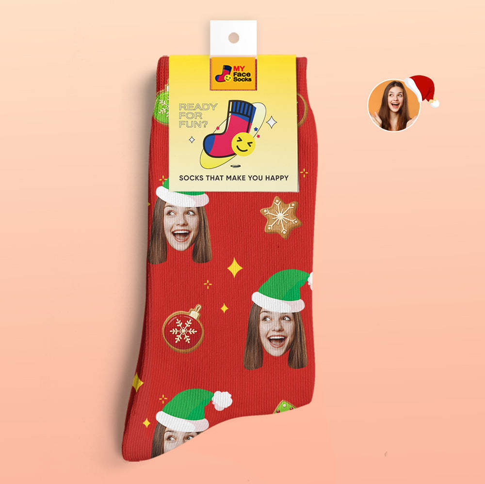 Personalizado 3d Digital Impreso Calcetines Árbol De Navidad Decoración Cara Calcetines Divertido Regalo De Navidad - MyFaceSocksMX