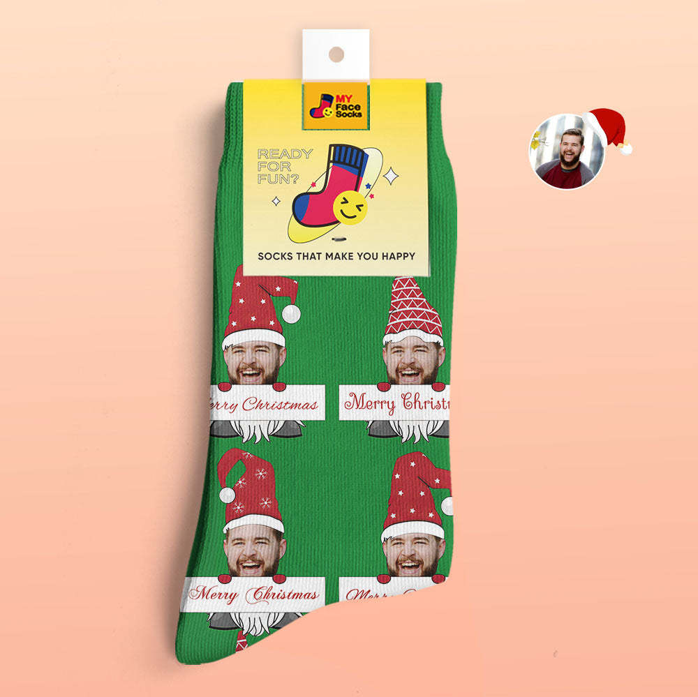 Calcetines Impresos Digitales 3d Personalizados Calcetines De Gnomo De Navidad Feliz Navidad - MyFaceSocksMX