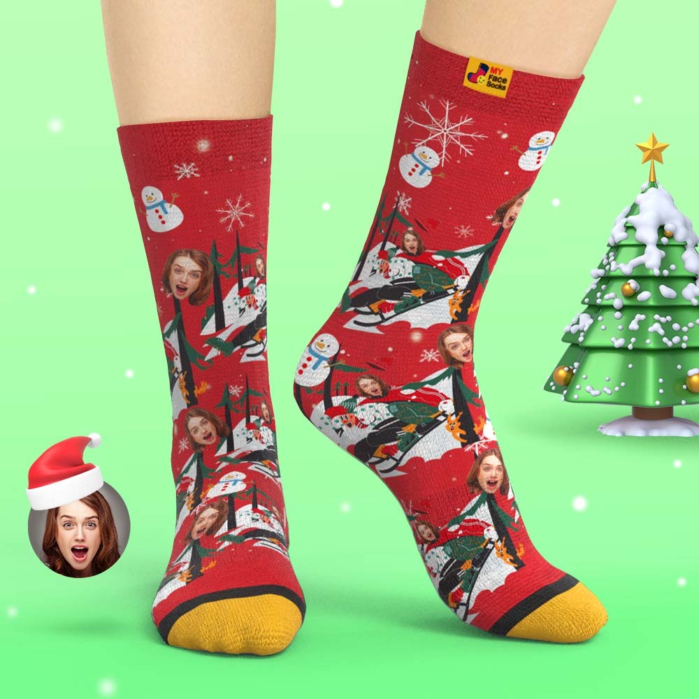Calcetines Impresos Digitales 3d Personalizados Calcetines De Regalo De Navidad Sledding Together - MyFaceSocksMX