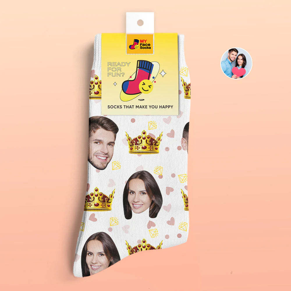 Calcetines Impresos Digitales Personalizados 3d Calcetines De Cara De Reina De Regalo De San Valentín Para Amante - MyFaceSocksMX