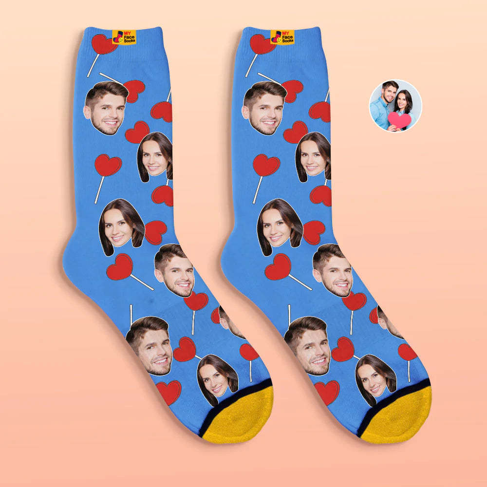 Calcetines Impresos Digitales 3d Personalizados Calcetines De Cara De Piruletas De Corazón De Regalo De San Valentín - MyFaceSocksMX