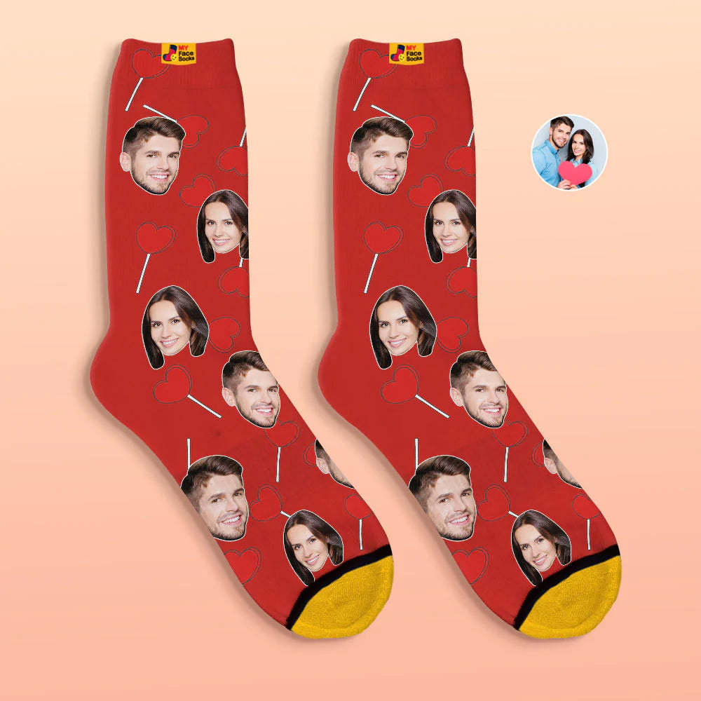 Calcetines Impresos Digitales 3d Personalizados Calcetines De Cara De Piruletas De Corazón De Regalo De San Valentín - MyFaceSocksMX