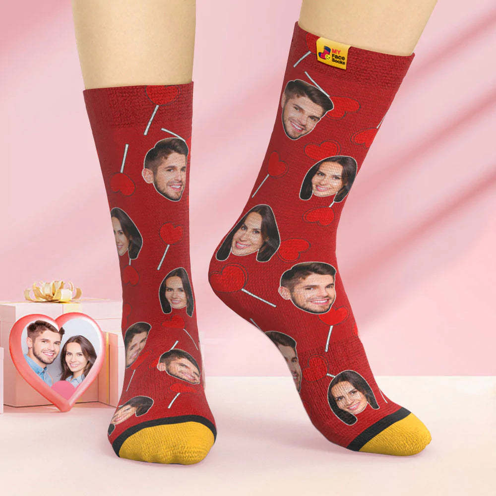 Calcetines Impresos Digitales 3d Personalizados Calcetines De Cara De Piruletas De Corazón De Regalo De San Valentín - MyFaceSocksMX