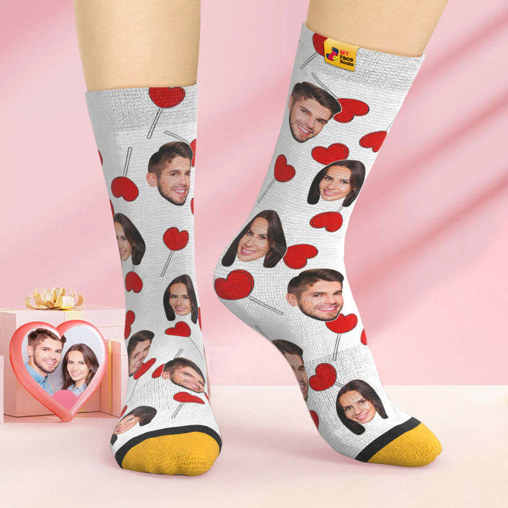 Calcetines Impresos Digitales 3d Personalizados Calcetines De Cara De Piruletas De Corazón De Regalo De San Valentín - MyFaceSocksMX