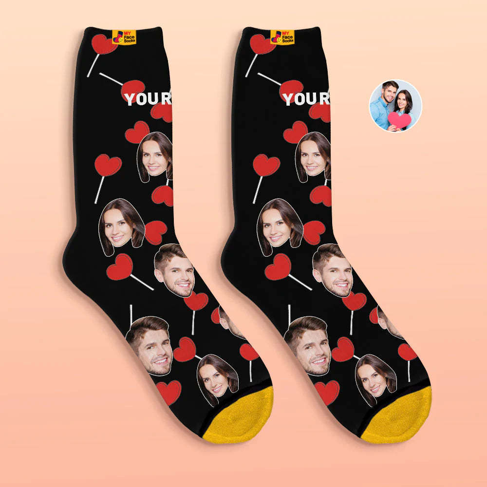 Calcetines Impresos Digitales 3d Personalizados Calcetines De Cara De Piruletas De Corazón De Regalo De San Valentín - MyFaceSocksMX