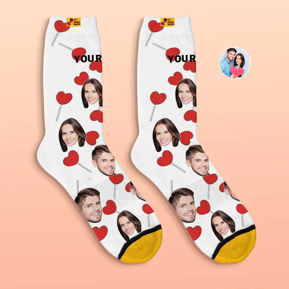 Calcetines Impresos Digitales 3d Personalizados Calcetines De Cara De Piruletas De Corazón De Regalo De San Valentín - MyFaceSocksMX