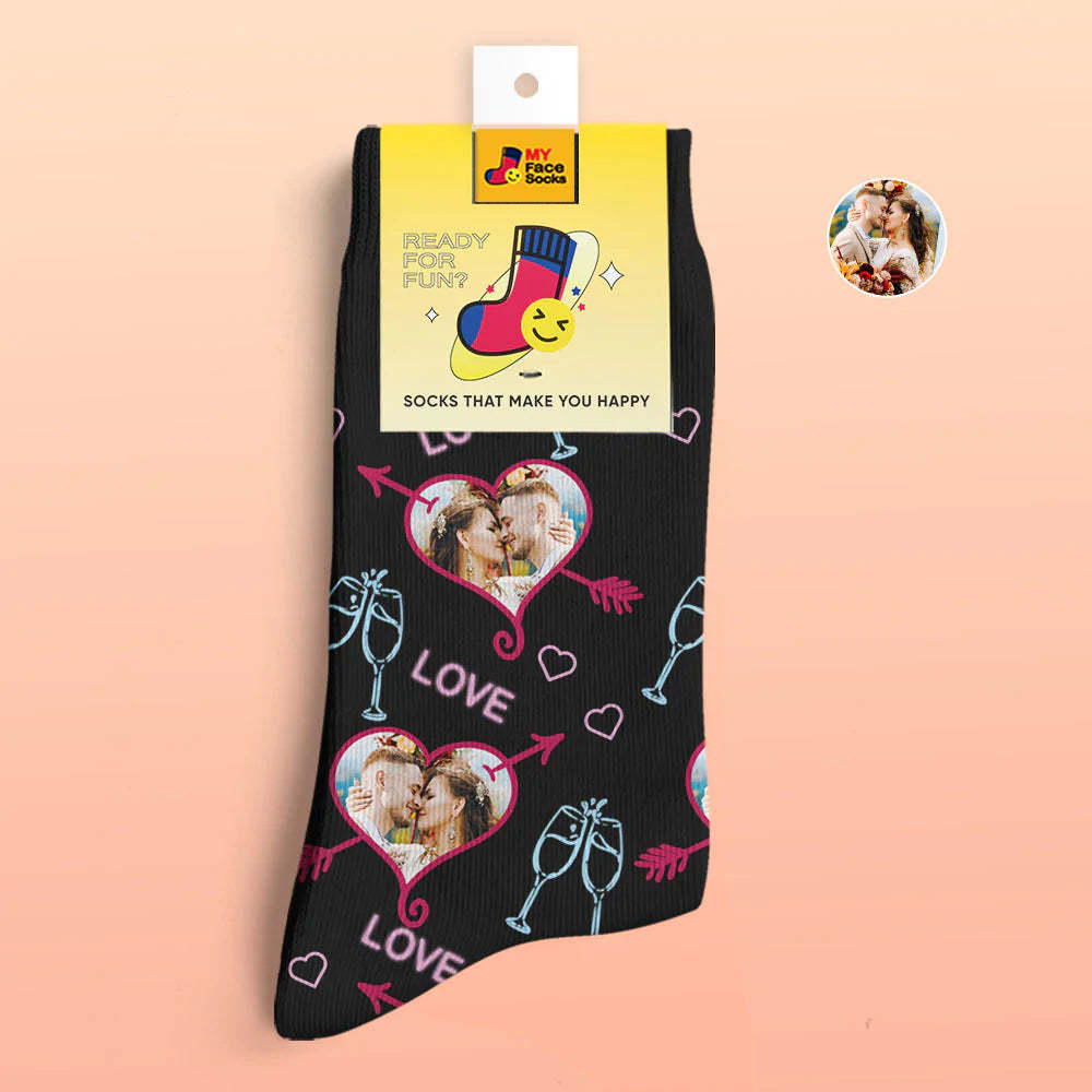 Calcetines Impresos Digitales Personalizados En 3d Regalo Del Día De San Valentín Amor Corazón Cara Calcetines - MyFaceSocksMX