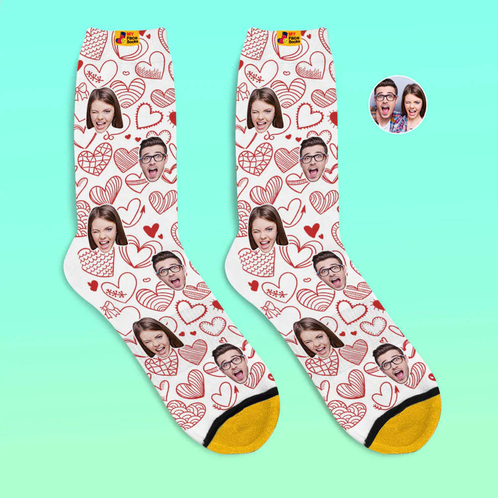 Calcetines Impresos Digitales 3d Personalizados Regalo Del Día De San Valentín Corazones Revoloteando Calcetines Faciales Para Amantes - MyFaceSocksMX