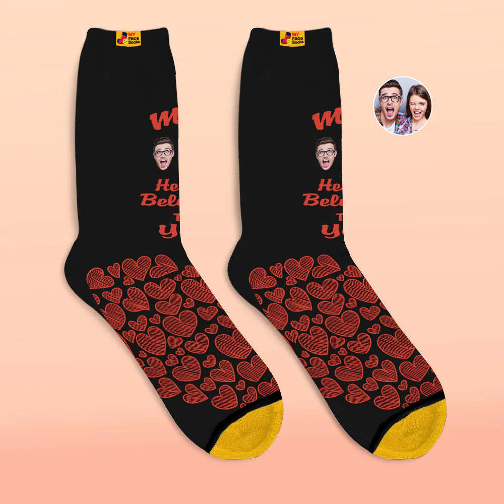 Calcetines Impresos Digitales 3d Personalizados Regalo De San Valentín Mi Corazón Te Pertenece Calcetines De Cara Para Amante - MyFaceSocksMX