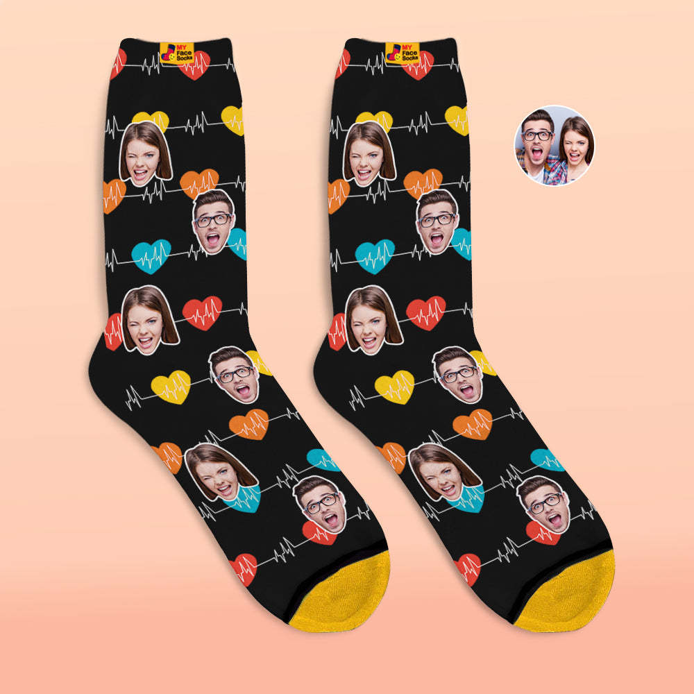 Calcetines Impresos Digitales Personalizados En 3d Regalos Para El Día De San Valentín Calcetines Faciales Con Monitor Cardíaco - MyFaceSocksMX