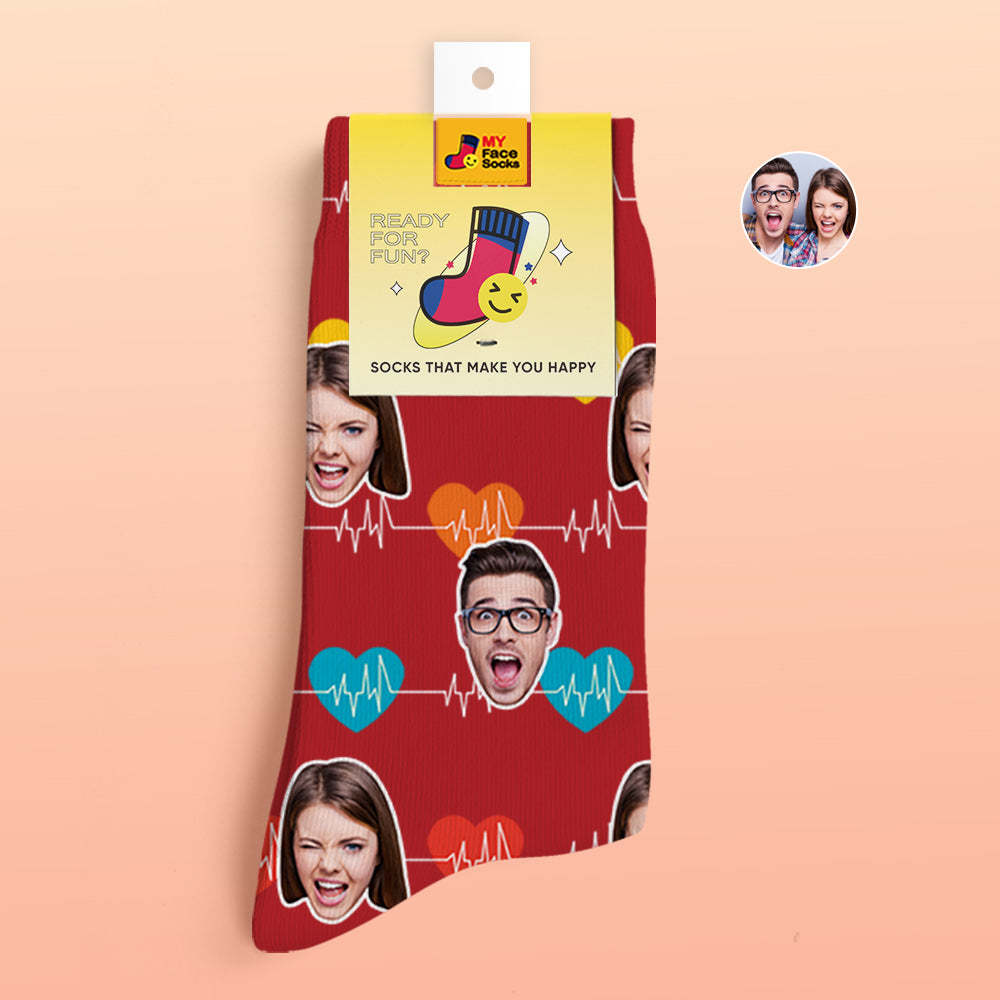 Calcetines Impresos Digitales Personalizados En 3d Regalos Para El Día De San Valentín Calcetines Faciales Con Monitor Cardíaco - MyFaceSocksMX