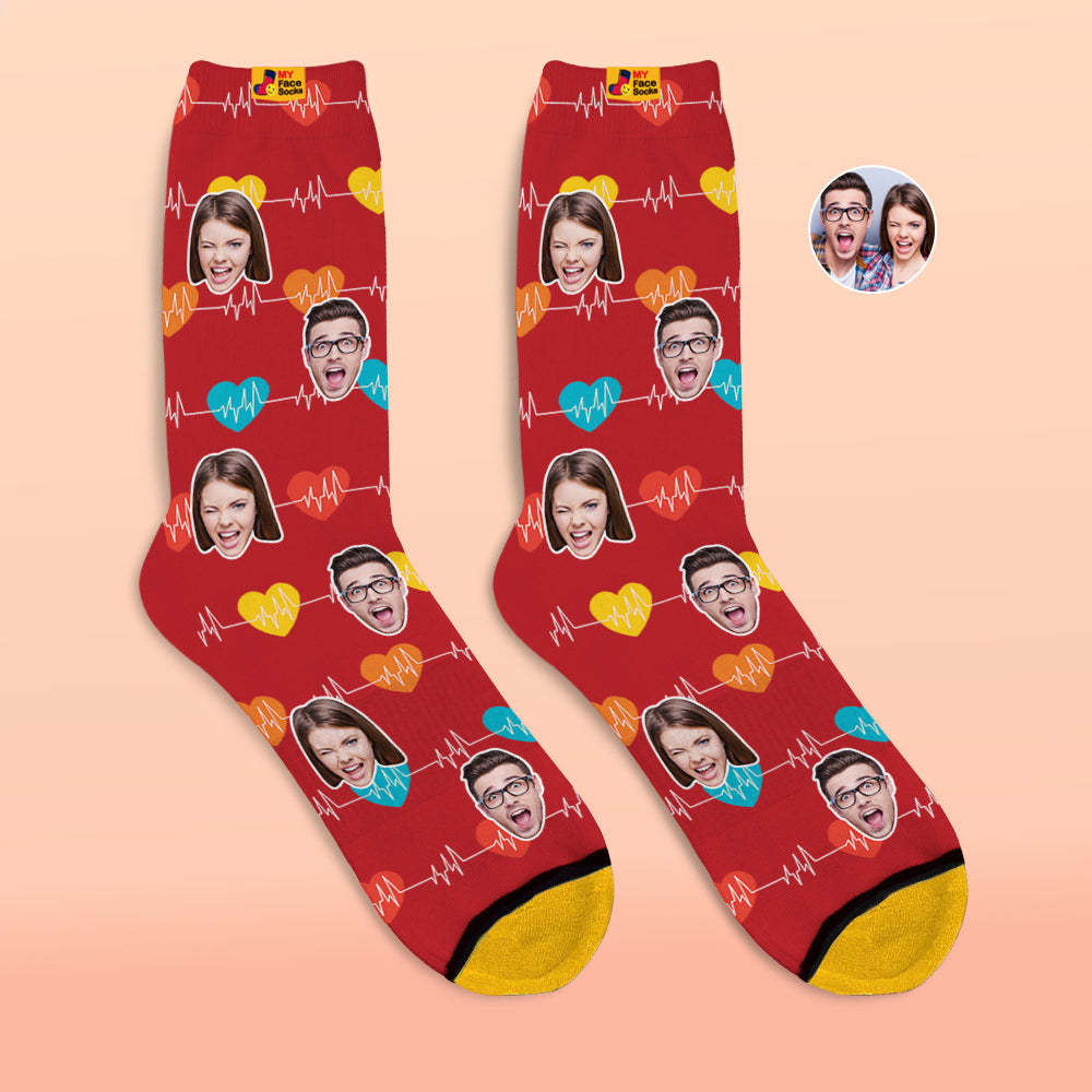 Calcetines Impresos Digitales Personalizados En 3d Regalos Para El Día De San Valentín Calcetines Faciales Con Monitor Cardíaco - MyFaceSocksMX