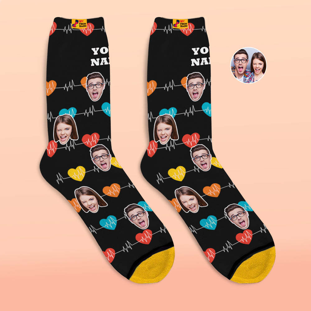 Calcetines Impresos Digitales Personalizados En 3d Regalos Para El Día De San Valentín Calcetines Faciales Con Monitor Cardíaco - MyFaceSocksMX