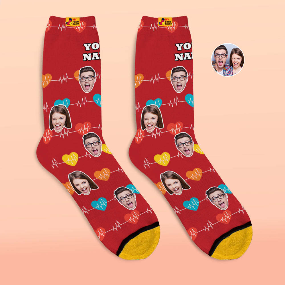 Calcetines Impresos Digitales Personalizados En 3d Regalos Para El Día De San Valentín Calcetines Faciales Con Monitor Cardíaco - MyFaceSocksMX