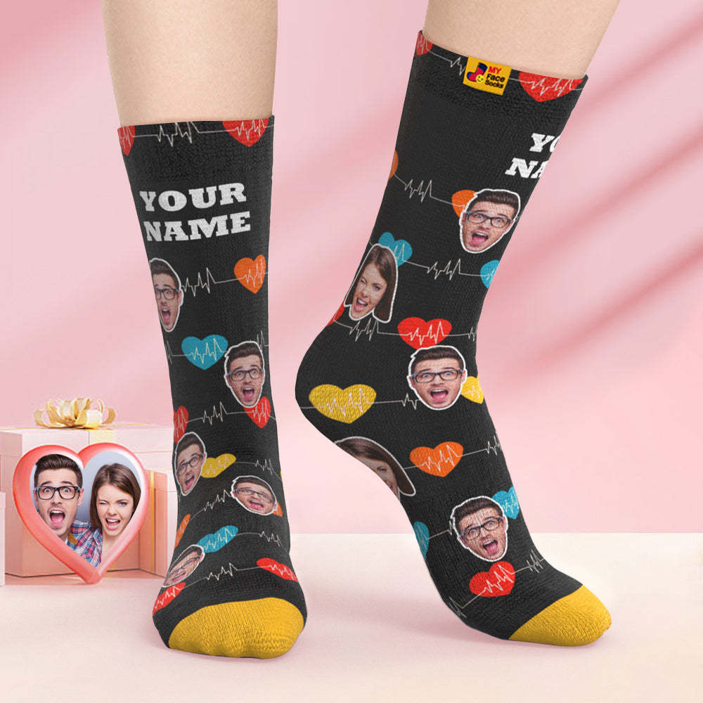 Calcetines Impresos Digitales Personalizados En 3d Regalos Para El Día De San Valentín Calcetines Faciales Con Monitor Cardíaco - MyFaceSocksMX