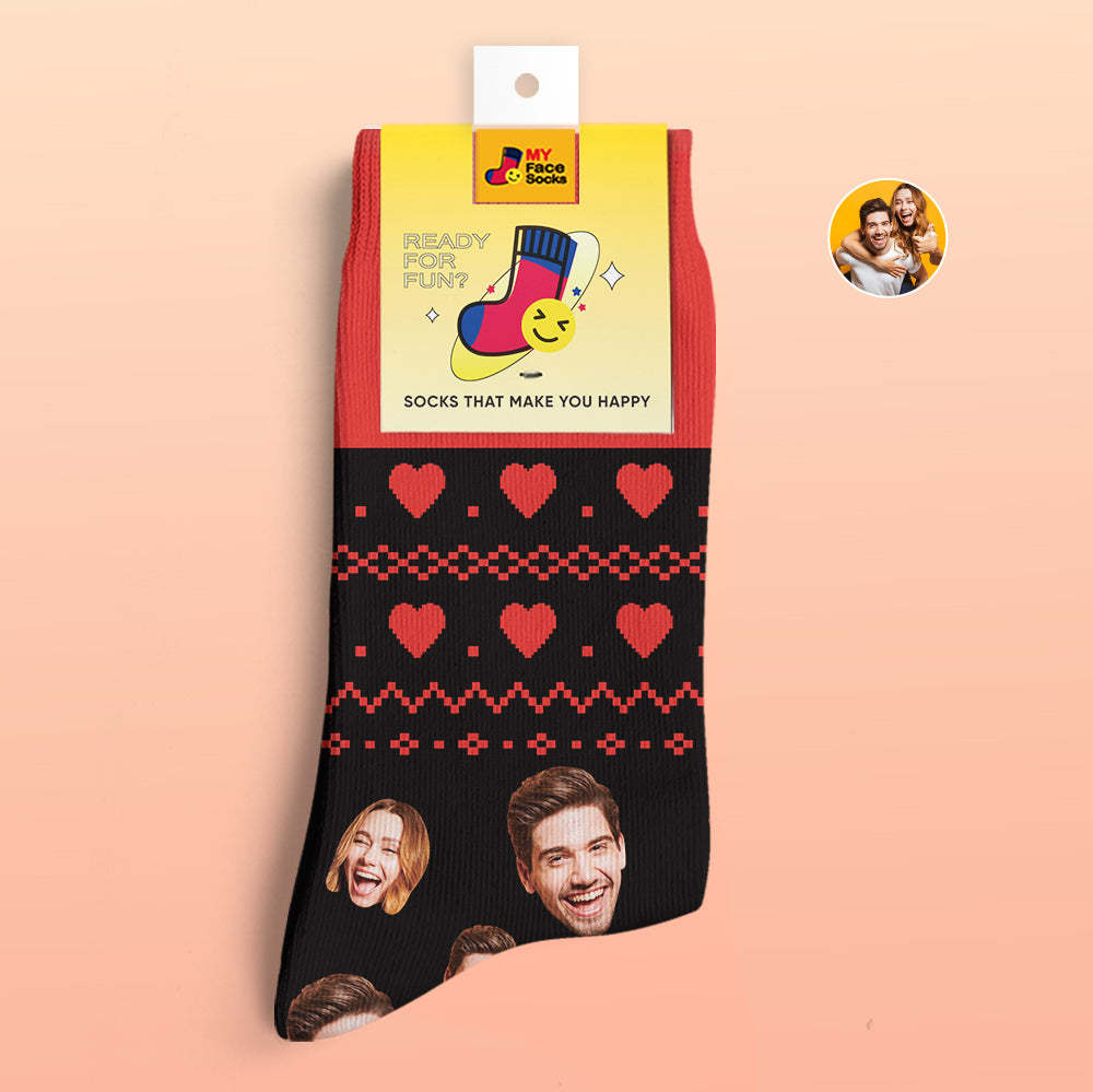 Calcetines Impresos Digitales 3d Personalizados Regalos Del Día De San Valentín Calcetines De Cara Justa De Corazón - MyFaceSocksMX