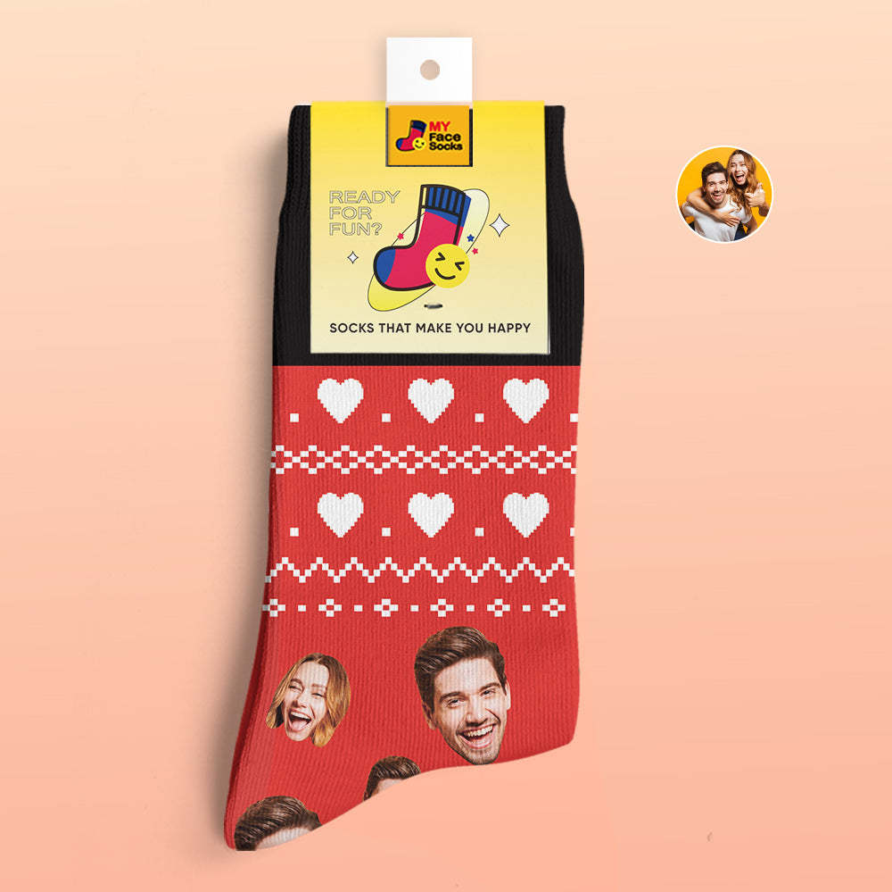 Calcetines Impresos Digitales 3d Personalizados Regalos Del Día De San Valentín Calcetines De Cara Justa De Corazón - MyFaceSocksMX