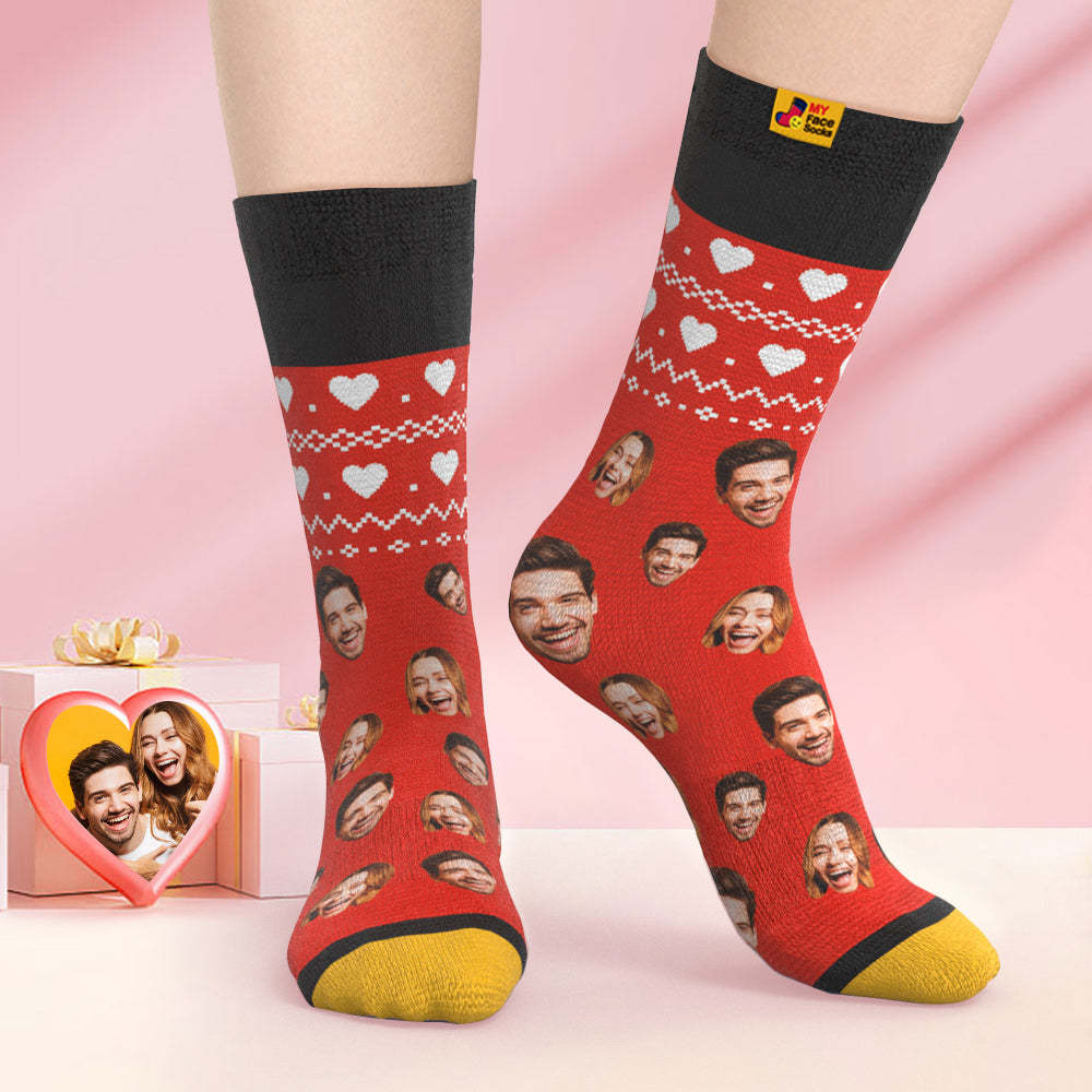 Calcetines Impresos Digitales 3d Personalizados Regalos Del Día De San Valentín Calcetines De Cara Justa De Corazón - MyFaceSocksMX