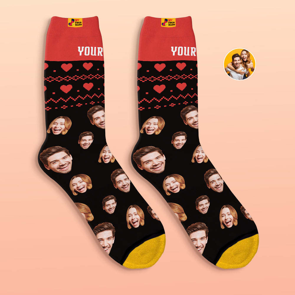 Calcetines Impresos Digitales 3d Personalizados Regalos Del Día De San Valentín Calcetines De Cara Justa De Corazón - MyFaceSocksMX