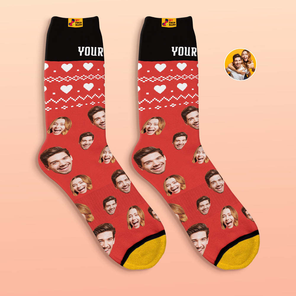 Calcetines Impresos Digitales 3d Personalizados Regalos Del Día De San Valentín Calcetines De Cara Justa De Corazón - MyFaceSocksMX