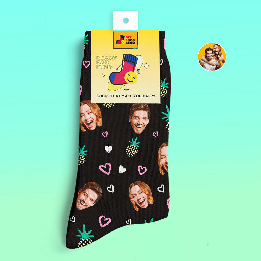 Calcetines Impresos Digitales Personalizados En 3d Regalos Para El Día De San Valentín Calcetines Con Cara De Piña - MyFaceSocksMX