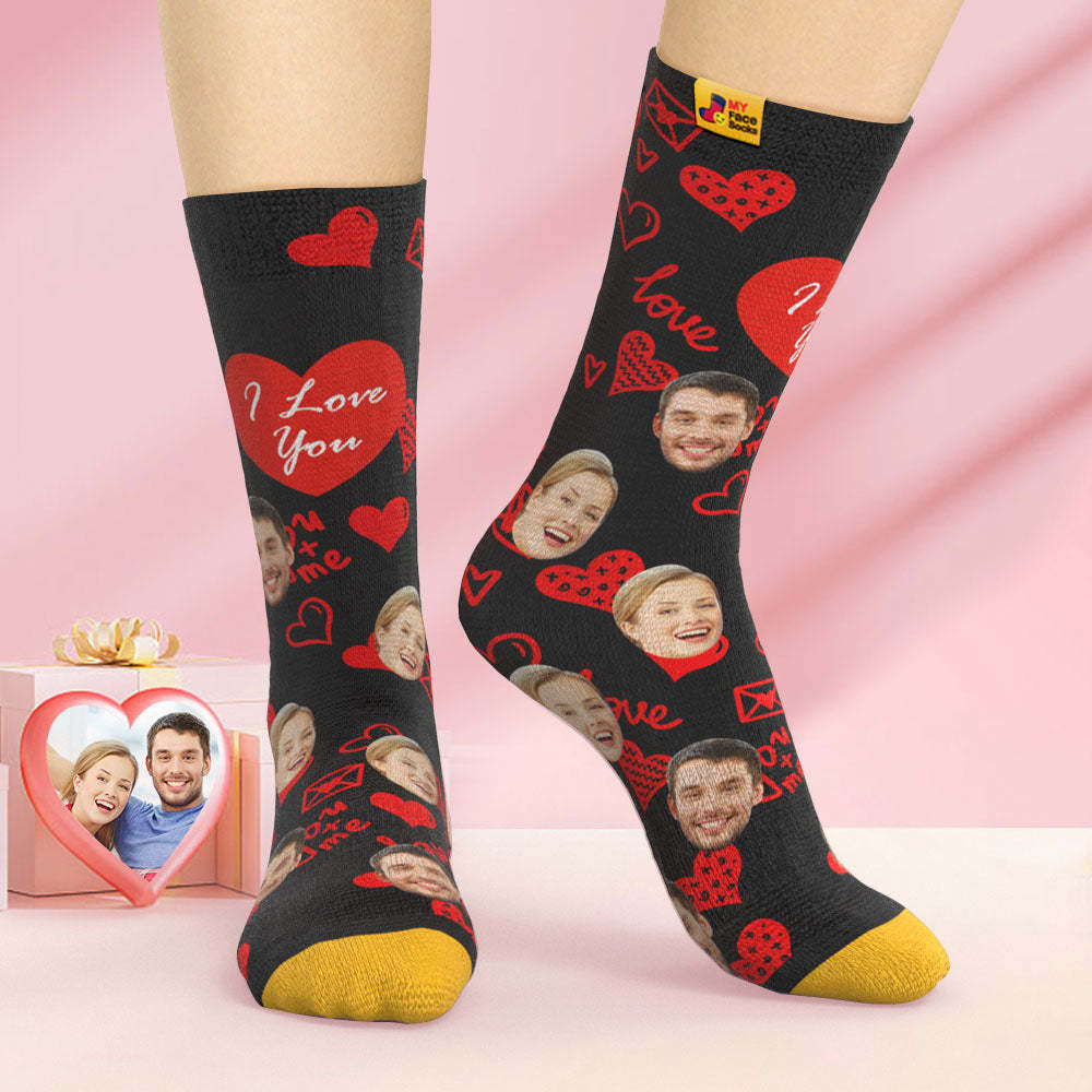 Calcetines Impresos Digitales 3d Personalizados Regalos Del Día De San Valentín I Love You Face Calcetines - MyFaceSocksMX