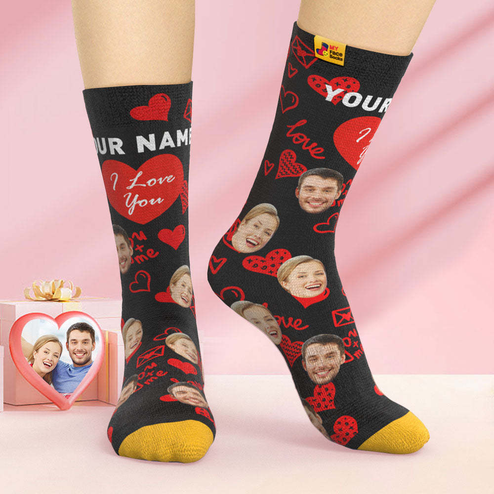 Calcetines Impresos Digitales 3d Personalizados Regalos Del Día De San Valentín I Love You Face Calcetines - MyFaceSocksMX
